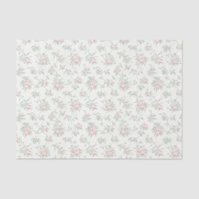 Dreamy Rose Floral Stripe Decoupage Green Romantic Tissue Paper (Front)