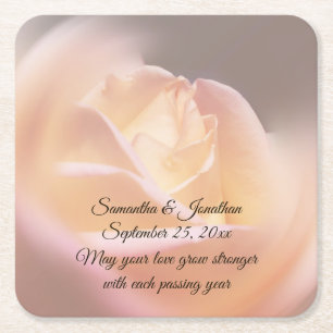 Dreamy Rose Flower Personalized Wedding  Square Paper Coaster