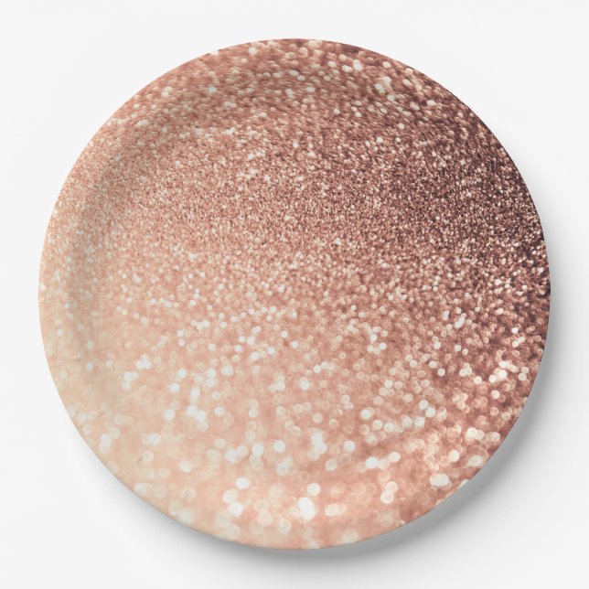 Dreamy Rose Gold Glitter - Peach Glittereffect Paper Plate (Front)
