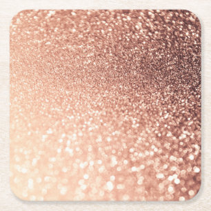 Dreamy Rose Gold Glitter - Peach Glittereffect Square Paper Coaster