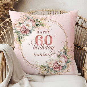 Dreamy Rose Gold Watercolor Flowers 60th birthday  Cushion