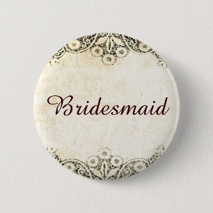 Dreamy rustic vintage lace 6 cm round badge