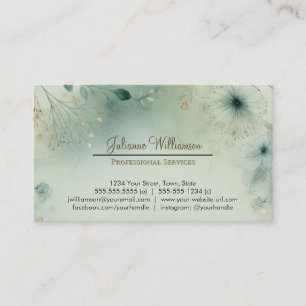Dreamy Sage Green & Gold Watercolor Botanical Business Card