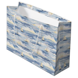 Dreamy Sailboats Ocean Watercolor Pattern (1) Large Gift Bag