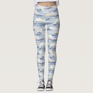 Dreamy Sailboats Ocean Watercolor Pattern (1) Leggings