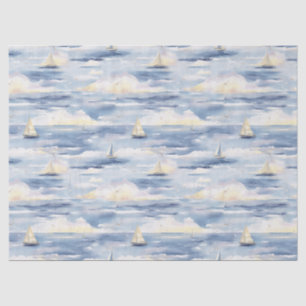 Dreamy Sailboats Ocean Watercolor Pattern (1) Tissue Paper