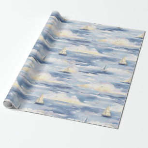 Dreamy Sailboats Ocean Watercolor Pattern (1) Wrapping Paper