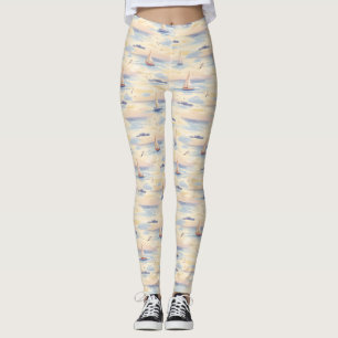 Dreamy Sailboats Ocean Watercolor Pattern (2) Leggings