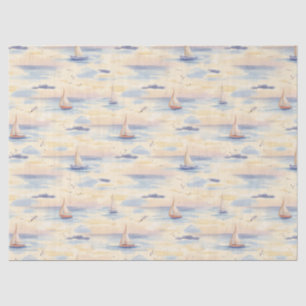 Dreamy Sailboats Ocean Watercolor Pattern (2) Tissue Paper