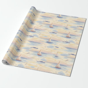Dreamy Sailboats Ocean Watercolor Pattern (2) Wrapping Paper