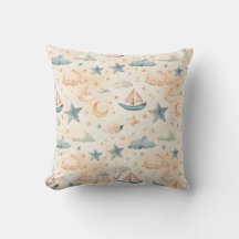 Dreamy Sailboats & Stars Throw Pillow