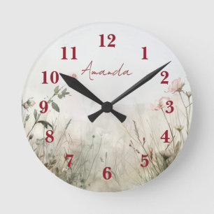 Dreamy Scene of Spring Flowers Round Clock
