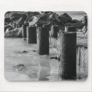 Dreamy Seawall Grayscale Mouse Mat