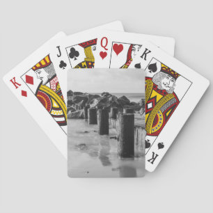 Dreamy Seawall Grayscale Playing Cards
