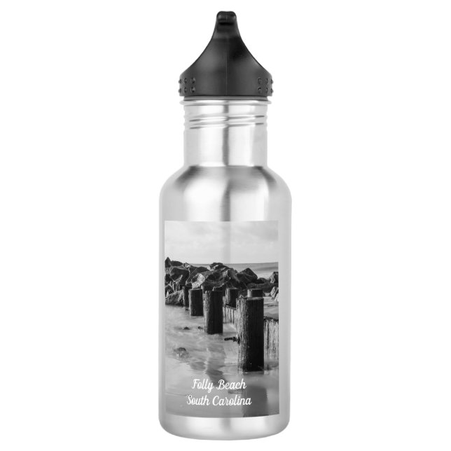 Dreamy Seawall Grayscale Water Bottle (Right)