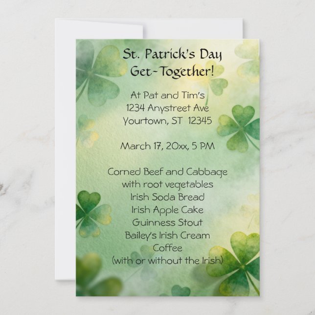 Dreamy Shamrocks St. Patrick's Day Invitation (Front)