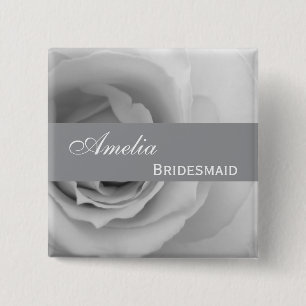 Dreamy Silver White Rose Custom Name Bridesmaid V0 15 Cm Square Badge