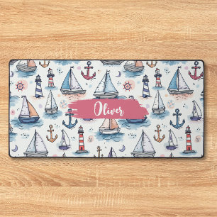 Dreamy Sketches of Sailboats Anchors & Lighthouses Desk Mat