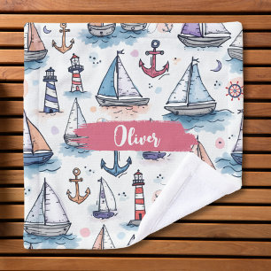 Dreamy Sketches of Sailboats Anchors & Lighthouses Wash Cloth