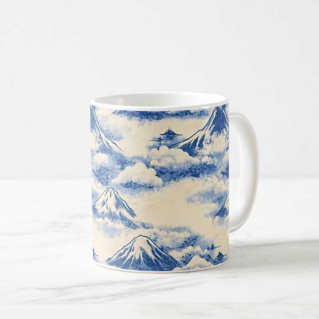 Dreamy Sky Blue Snow Mountain Scenic Pattern Coffee Mug (Front Right)