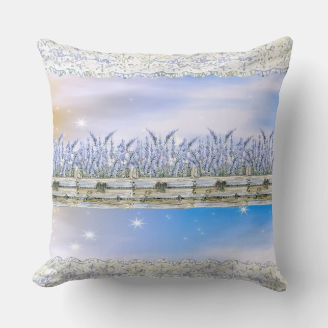 Dreamy Sky, Faux Lace, and Flowers Cushion (Front)