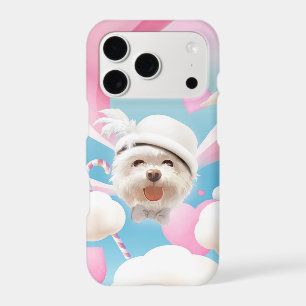 Dreamy Sky Puppy: Smiling Bichon with Hat & Clouds