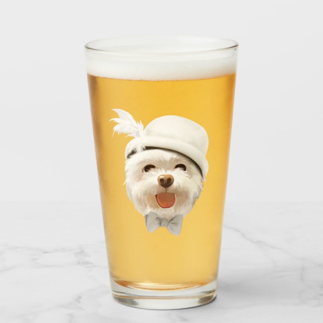 Dreamy Sky Puppy: Smiling Bichon with Hat & Clouds Glass (Front Filled)
