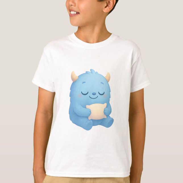 Dreamy Sleep Monster — Soft Blue Baby & Kids  T-Shirt (Front)