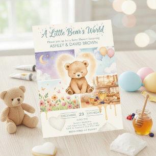 Dreamy Sleeping Bear Honey Balloons Moon Invitation