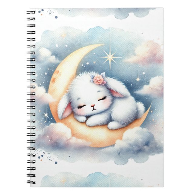 Dreamy Sleeping Bunny on Moon Notebook (Front)