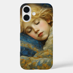 Dreamy Sleeping Child in Floral Quilt iPhone 16 Case