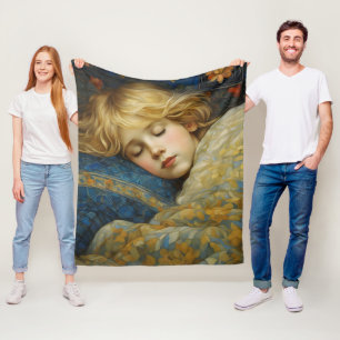 Dreamy Sleeping Child in Floral Quilt Fleece Blanket