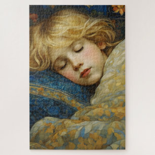 Dreamy Sleeping Child in Floral Quilt Jigsaw Puzzle
