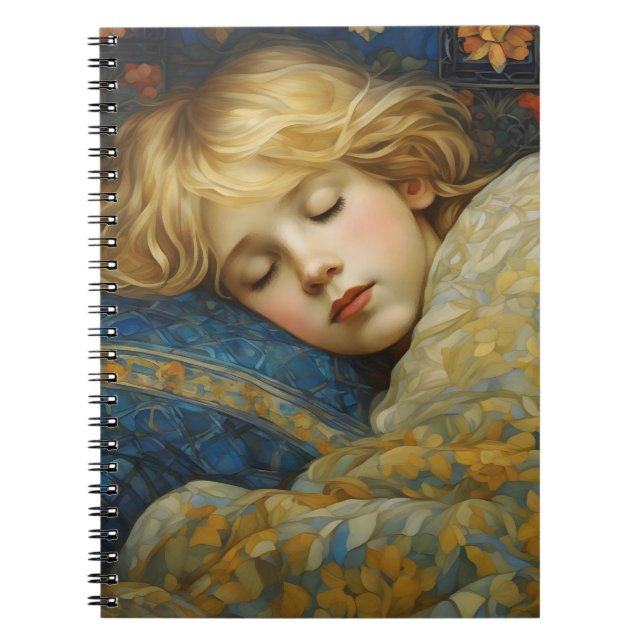 Dreamy Sleeping Child in Floral Quilt Notebook (Front)