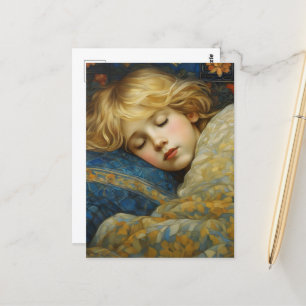 Dreamy Sleeping Child in Floral Quilt Postcard