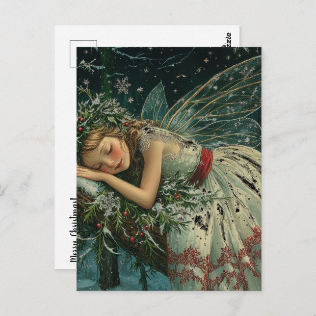 Dreamy Snow Fairy with Wings in Forest Winter  Postcard (Front/Back)
