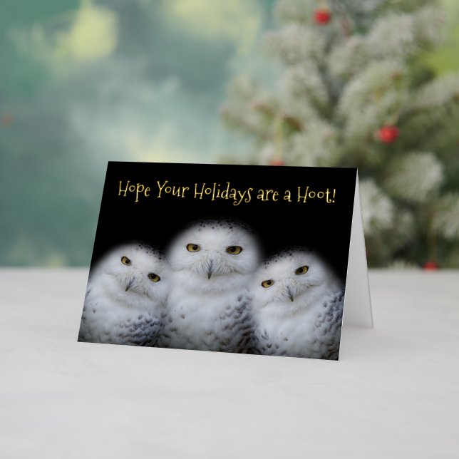 Dreamy Snowy Owls Christmas Family Funny Hoot Foil Holiday Card (Holiday In Situ)