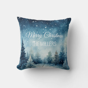 Dreamy snowy watercolor winter landscape cushion