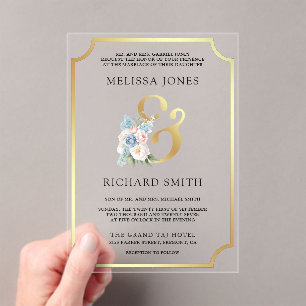 Dreamy Soft Blue Pink Floral Wedding Acrylic Invitations