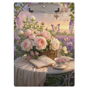 Dreamy, soft-focus scene of a lavish, Floral Clipboard
