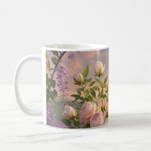 Dreamy, soft-focus scene of a lavish, Floral Coffee Mug