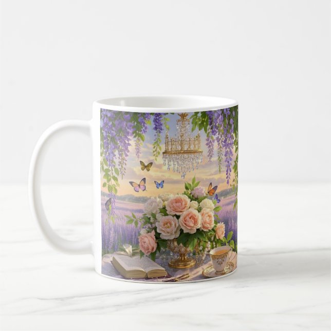 Dreamy, soft-focus scene of a lavish, Floral  Coffee Mug (Left)