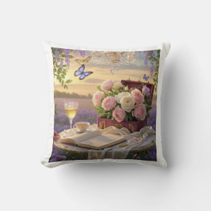 Dreamy, soft-focus scene of a lavish, Floral Cushion