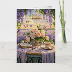 Dreamy, soft-focus scene of a lavish, Floral  Foil Greeting Card