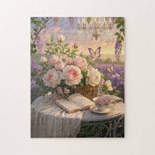Dreamy, soft-focus scene of a lavish, Floral Jigsaw Puzzle
