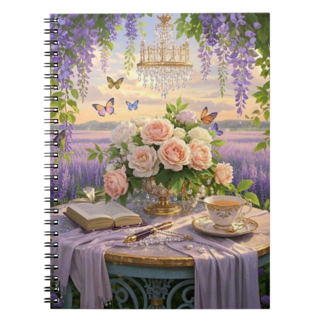Dreamy, soft-focus scene of a lavish, Floral  Notebook (Front)