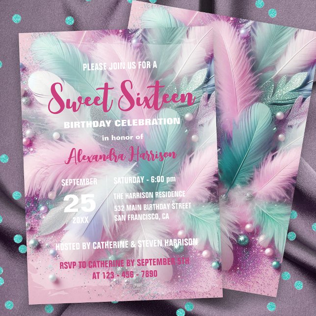 Dreamy Soft Pastel Feathers Sweet 16 Birthday  Invitation (Creator Uploaded)