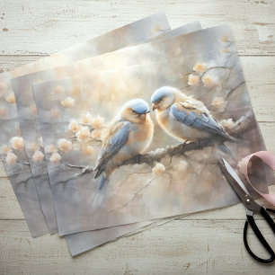 Dreamy  Soft Pastel Romantic Lovebirds on Branch Tissue Paper