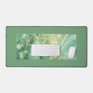 dreamy Soft Sage and Mint Green Floral Desk Mat