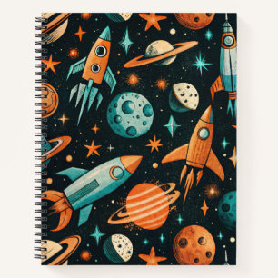 Dreamy Spacecore Planets Teal Orange Cosmic Notebook